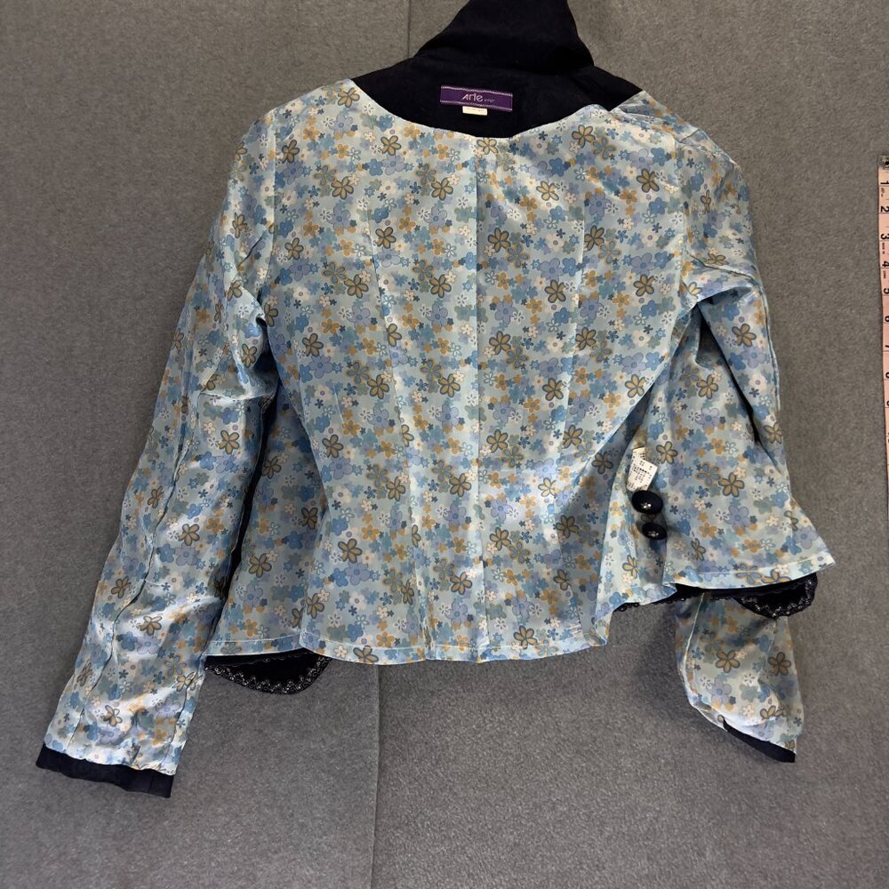 Vintage Y2K Blue Lace Sequence Trim Blazer Sz XS Victorian Cropped Whimsical - Picture 11 of 11
